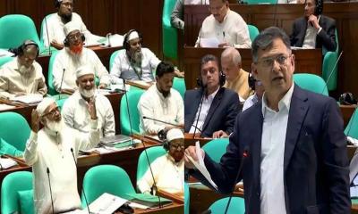 সংসদে স্বরাষ্ট্রমন্ত্রীর জন্য দুই হাত তুলে দোয়া জামায়াত আমিরের